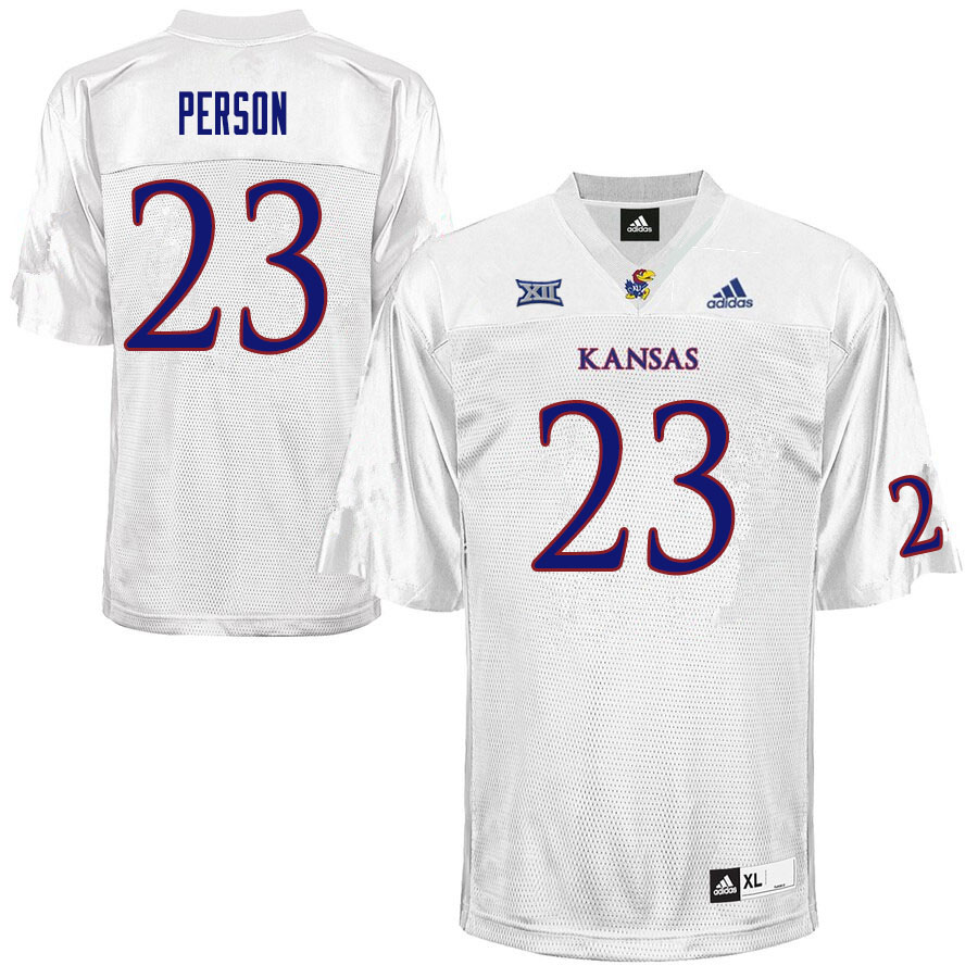 Men #23 Alonso Person Kansas Jayhawks College Football Jerseys Sale-White
